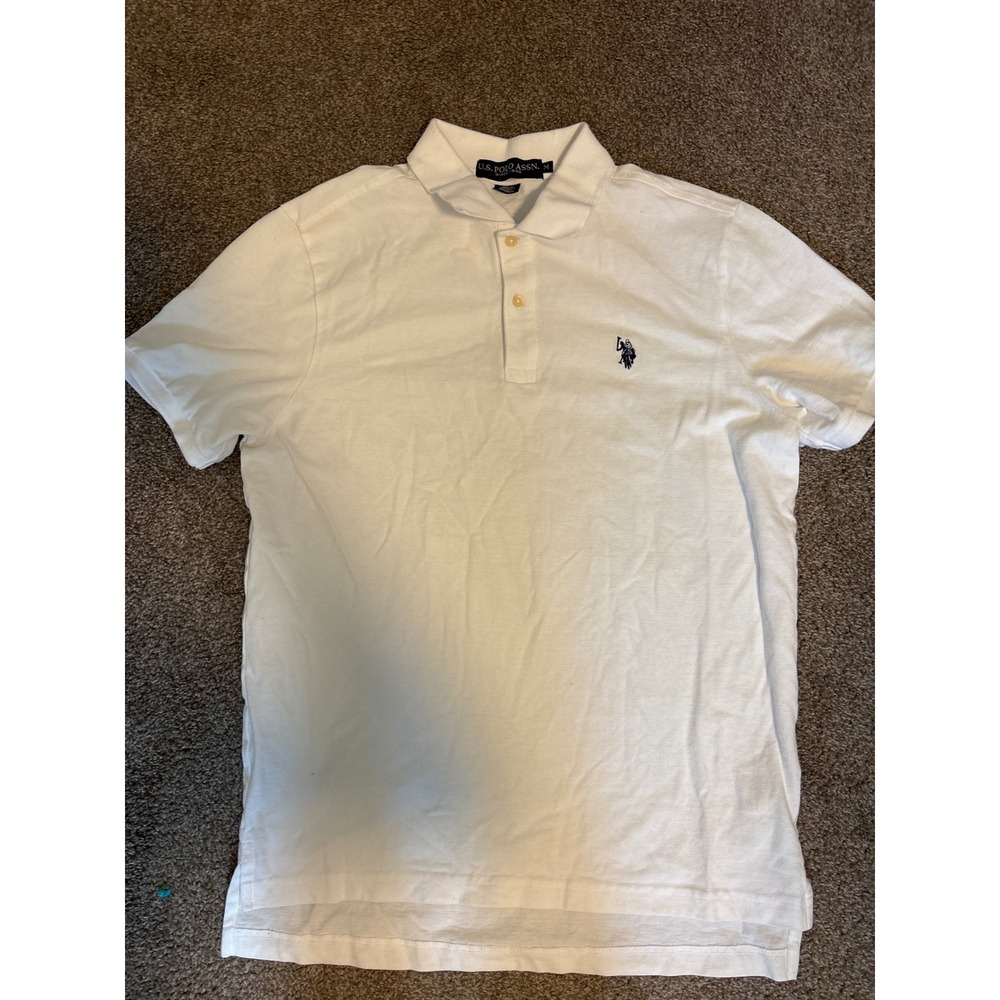 U.S. Polo Assn. Polo Shirt Mens Medium White Excellent Short Sleeve Pique Cotton